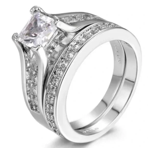 NEW 2PC/SET 925 STERLING SILVER DIAMOND RING, BEAUTIFUL RING, SHINY RING. - Picture 4 of 7